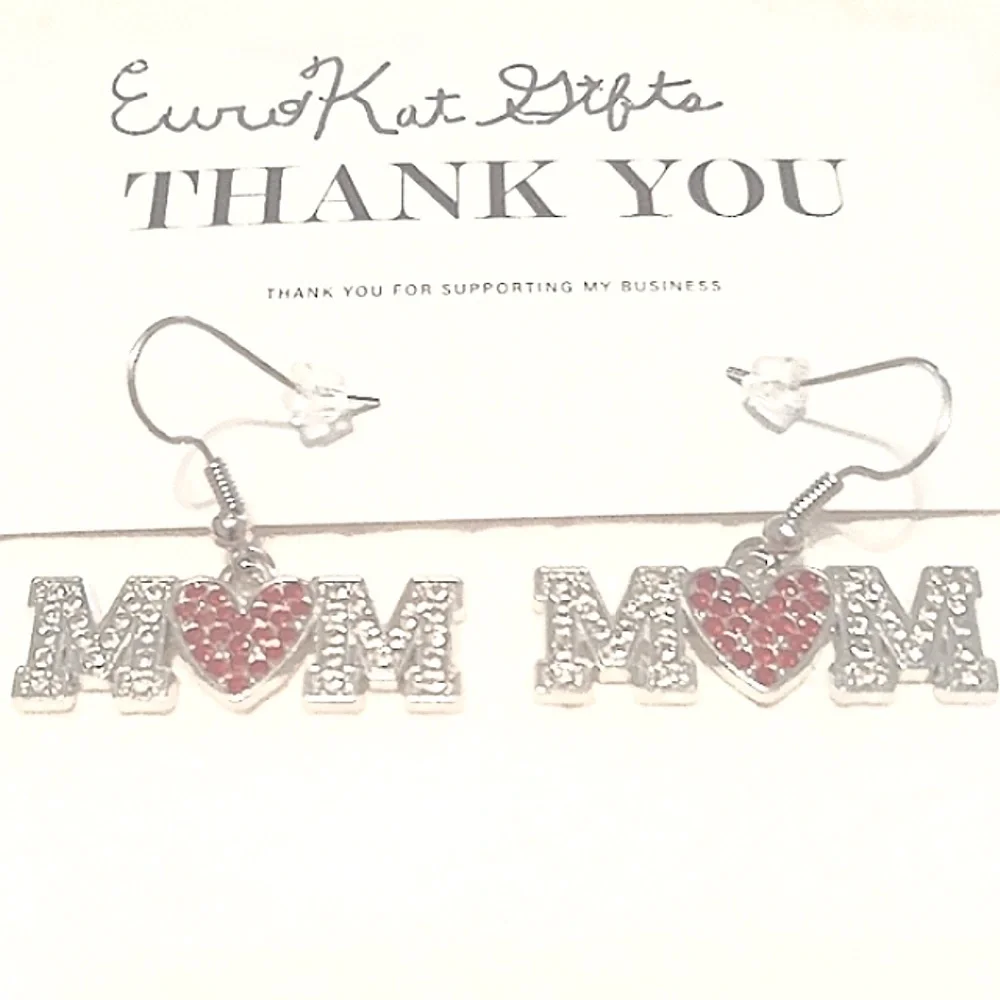 MOM Crystal Dangle Earrings Silver Sparkle Jewelry NWT